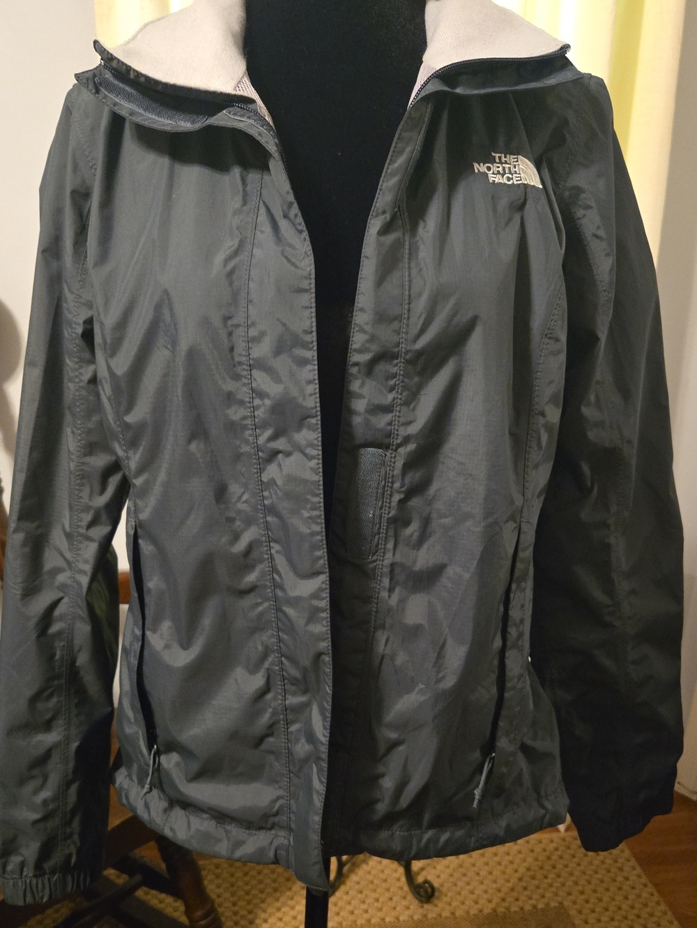 The North Face Women's Charcoal Gray Rain Jacket with White Logo